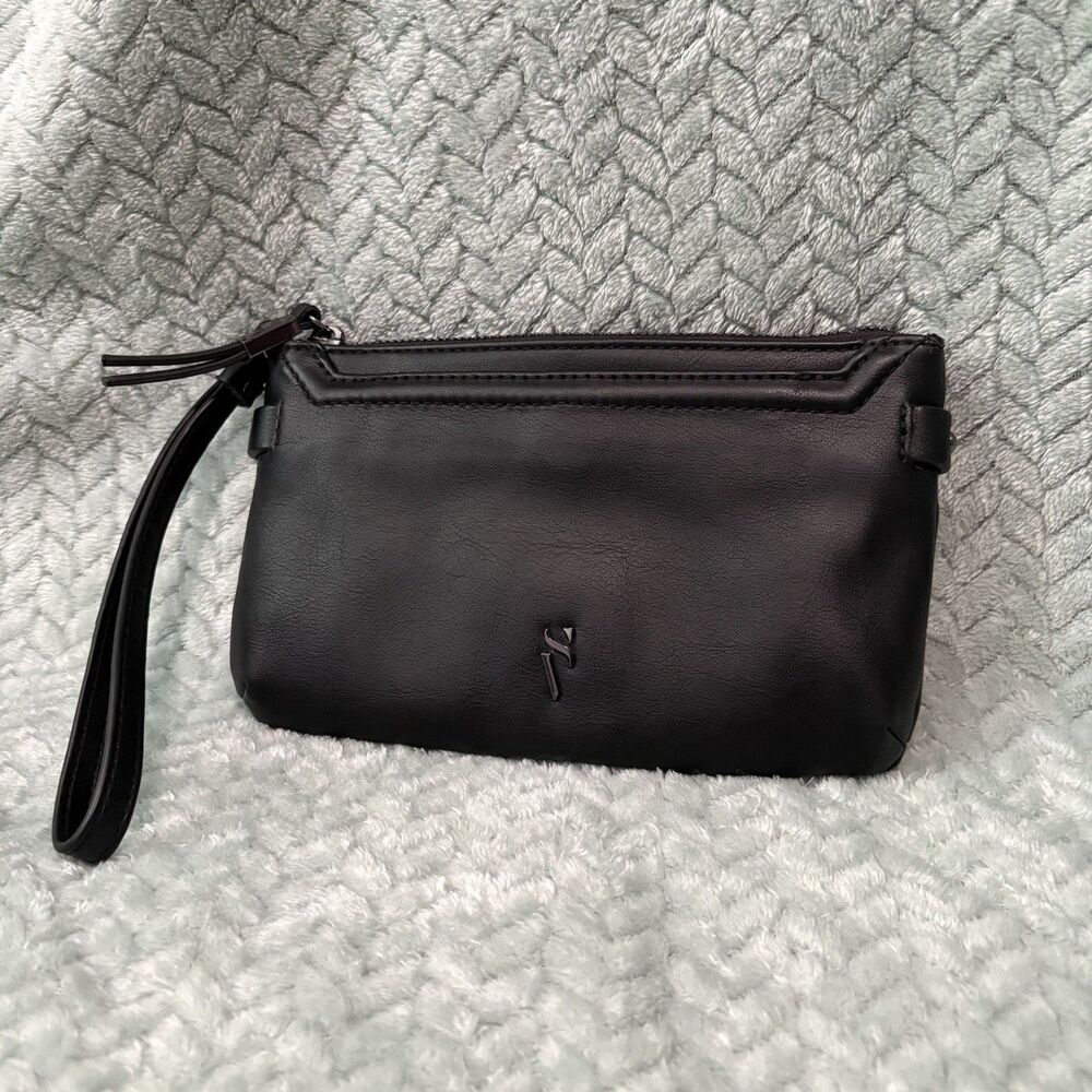 Simply Vera Vera Wang Black Faux Leather Wristlet Pouch Clutch Luxury Y2K